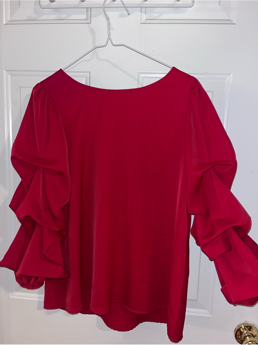 Jo Difl Red Ruffle Sleeve Women’s Top